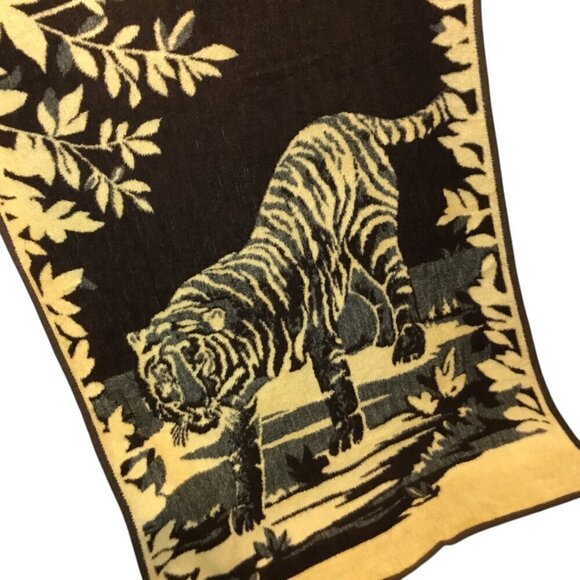 Vtg Homemaker Industries Safari Tiger Reversible Blanket Plush Throw Germany - Picture 8 of 13